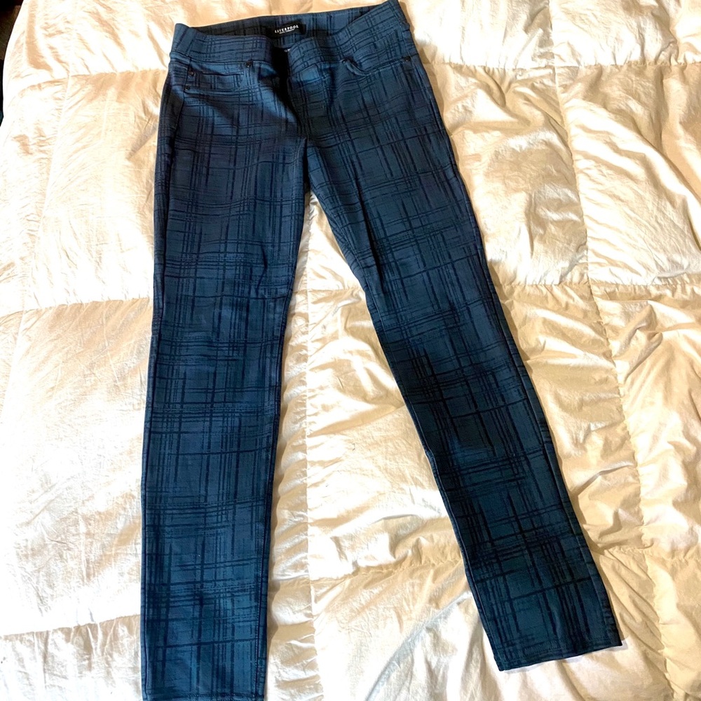 Blue & black plaid Liverpool Jeans pants 10